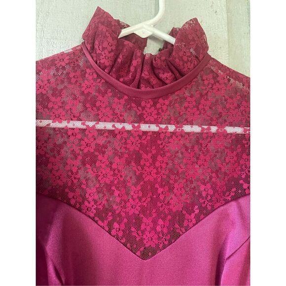 Creations by Aria 1970’s Vintage Victorian Lace Burgandy Pleated long dress Sz 7 - Picture 8 of 16